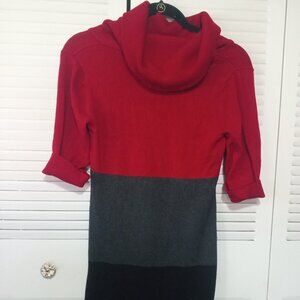R & K ORIGINALS Colorblock Cowlneck Sweater Dress S Red Gray Black S XS